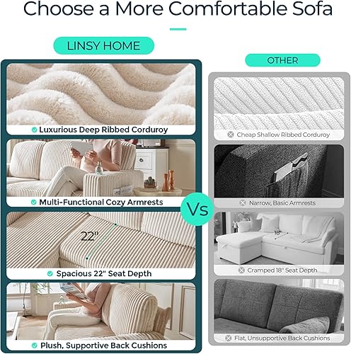 Miniatura 3 de LINSY HOME - Sofá cama extraíble modular con sección para dormir, con almacenamiento, sofá seccional de pana mullida para sala de estar, sofá cama