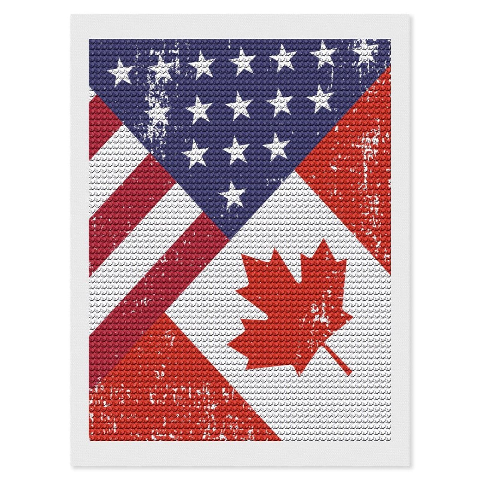 Nclqvjxzkhw Style Retro America Canada Flag Diamond Art Painting For Adult Round Diamonds Pictures Arts Crafts Home Wall Decor 12"X16"