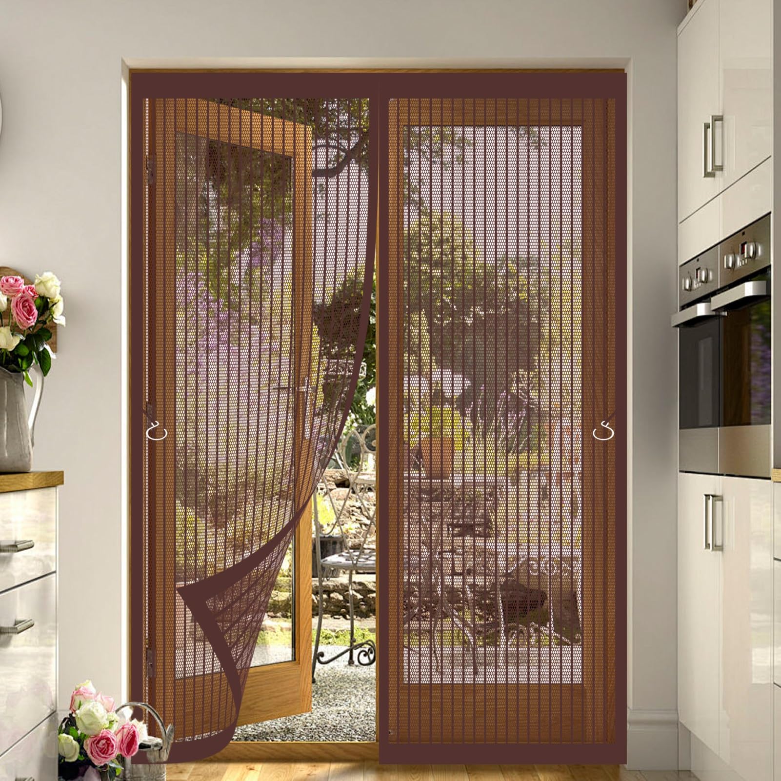 Baiyunfc Brown Magnetic Fly Screen Door 95 X 210 Cm Fly Nets For Doors Keep Fresh Air In Hundreds Of Sizes Kid And Pet Friendly Insect Mesh For Balcony/Children's Room,