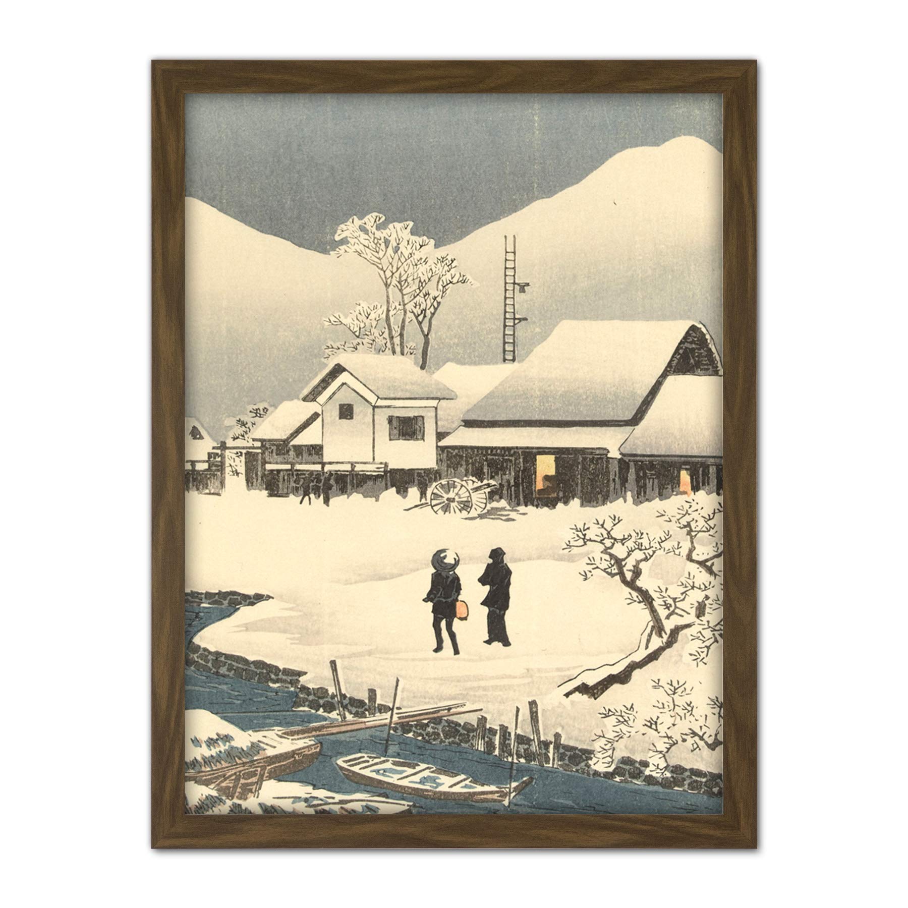 Artery8 Takahashi Hiroaki Snowy Landscape Moon Japanese Artwork Framed Wall Art Print 18X24 Inch
