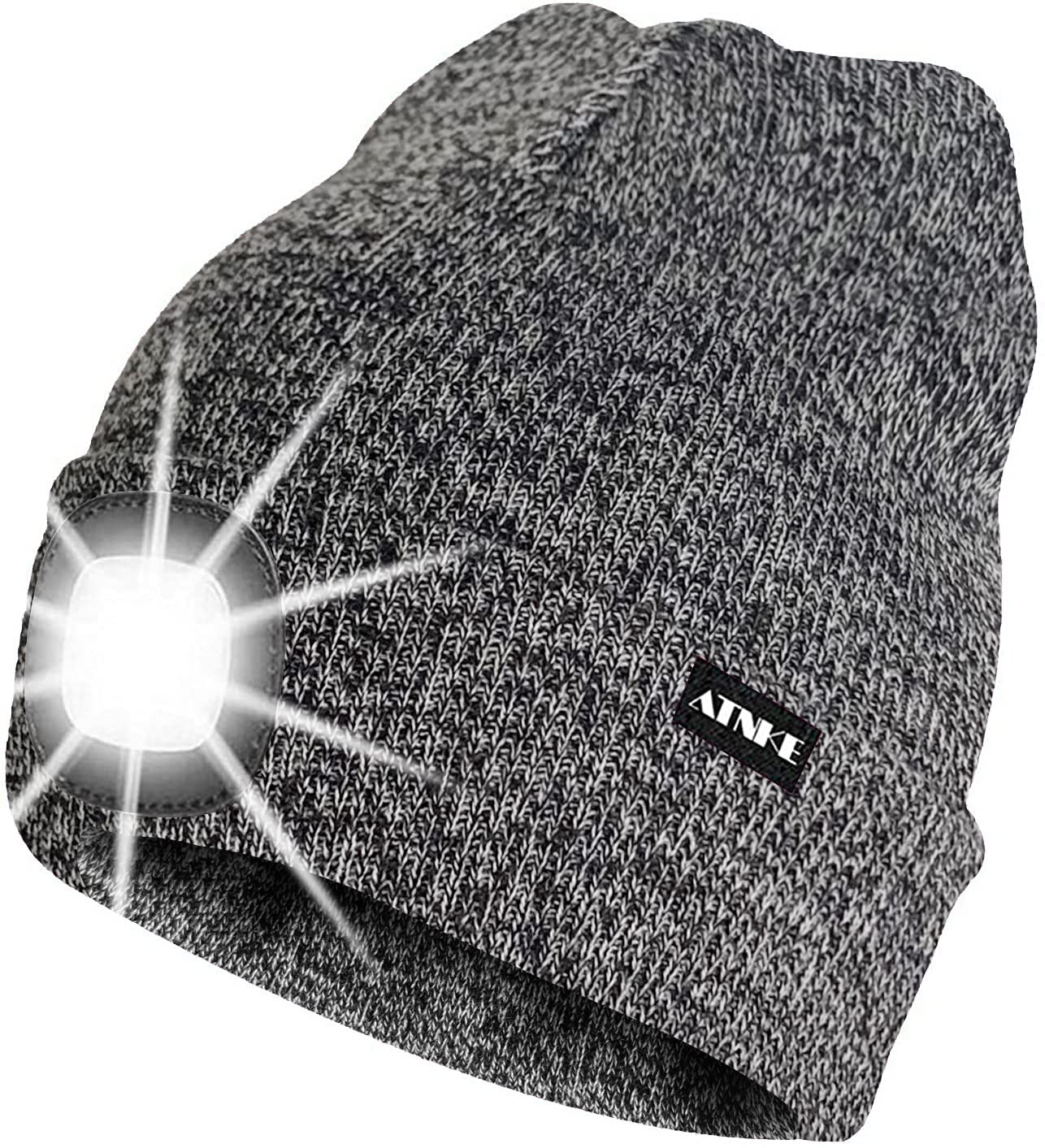 ATNKE LED Lighted Beanie Cap,USB Rechargeable Running Hat Ultra Bright 4 LED Waterproof Light Winter Warm Gifts for Men and Women