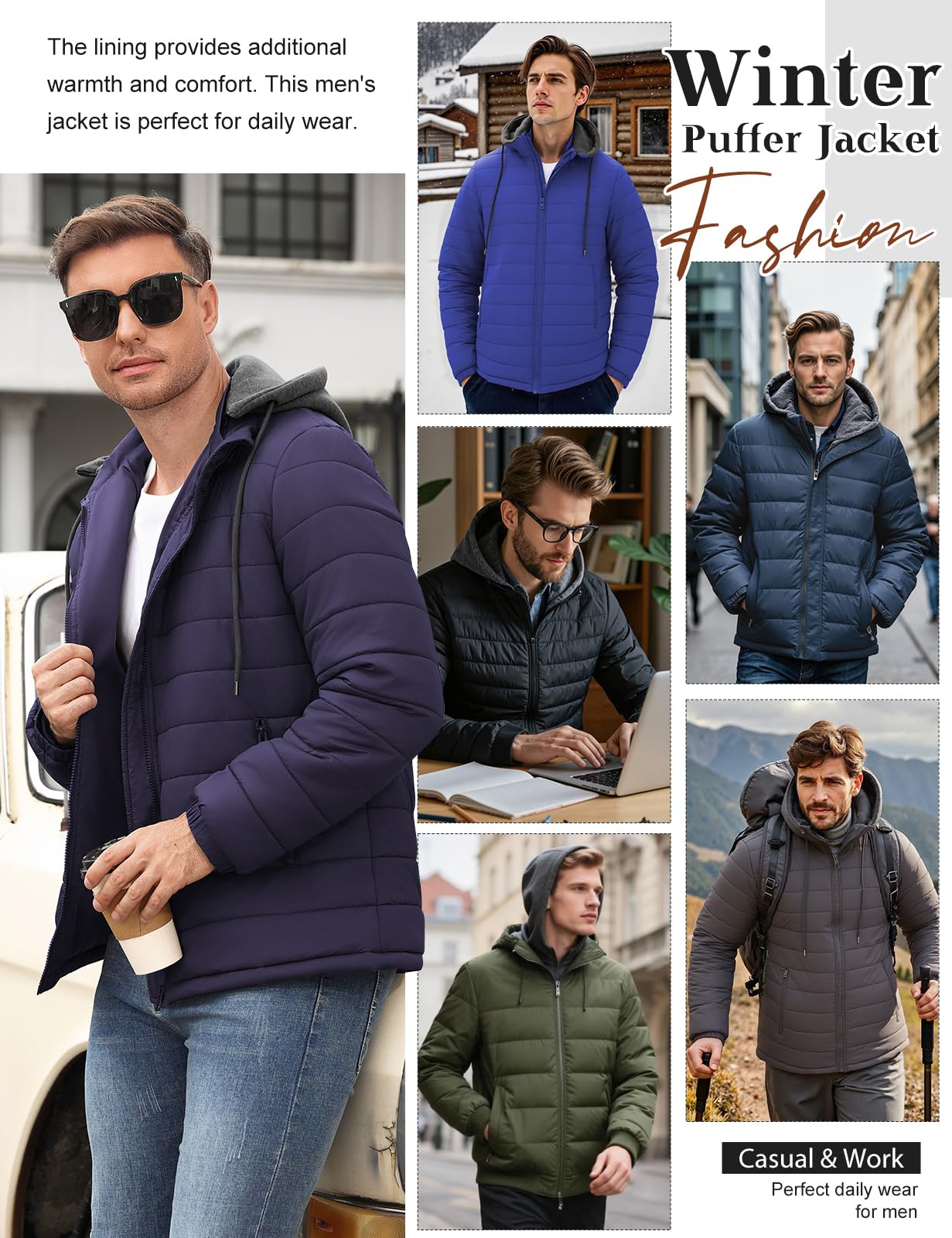Xnova Blouson Homme Imperméable Veste Matelassée Coupe Vent Automne Hiver Doudoune Capuche Détachable