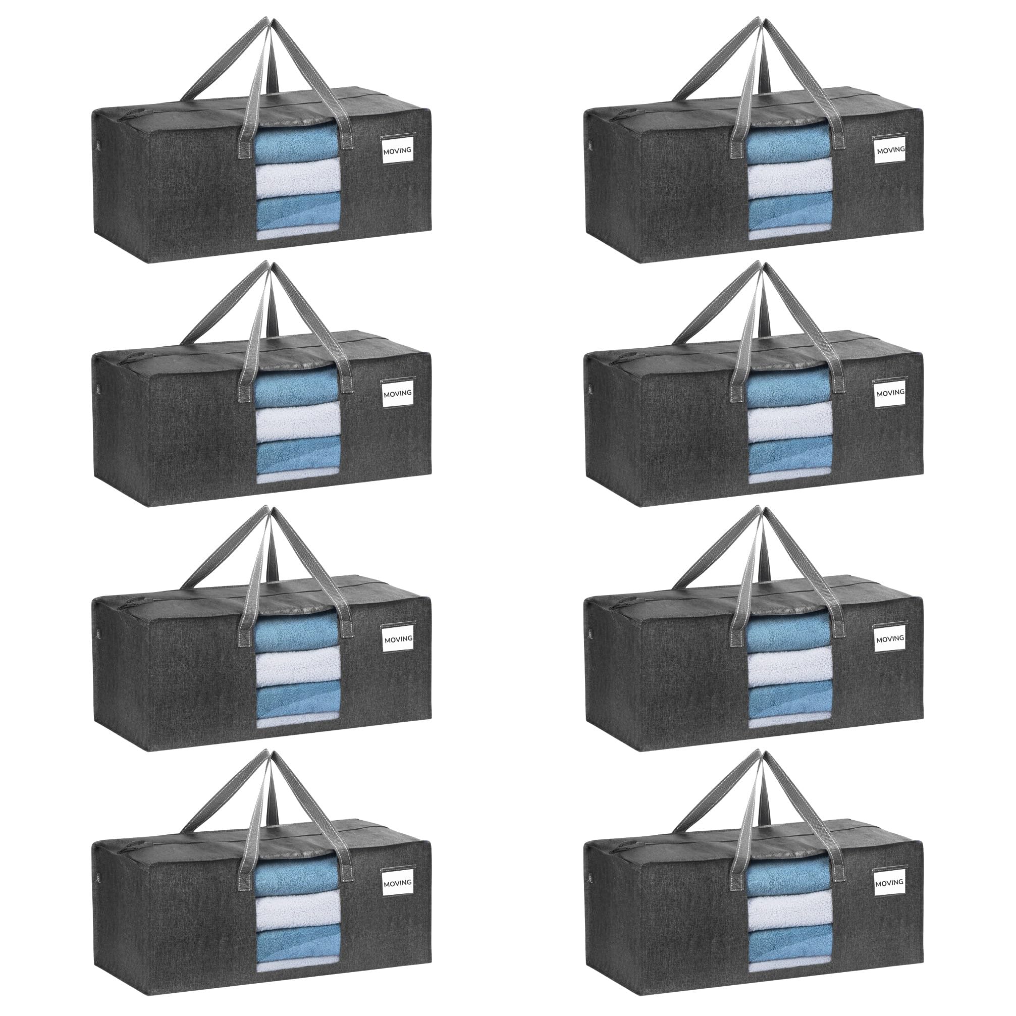 VENO Heavy Duty Moving Bags, Storage Bags, Clear Window, Gray, 8 Pack