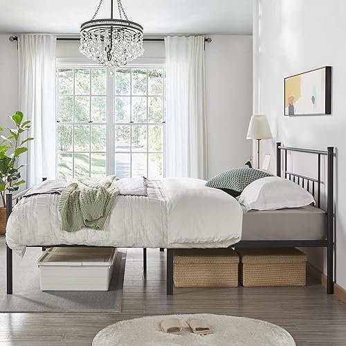 Miniatura 41 de YAHEETECH Base de cama de metal de tamaño Individual de 13 pulgadas con cabecera y plataforma de estribo, Base de cama con almacenamiento, no