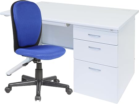 Amazon 事務机 片袖机とoaチェア セット オフィスデスクと事務椅子のセット商品 片袖机w1000 D700 H700 Oaチェア色ブルー 机 文房具 オフィス用品
