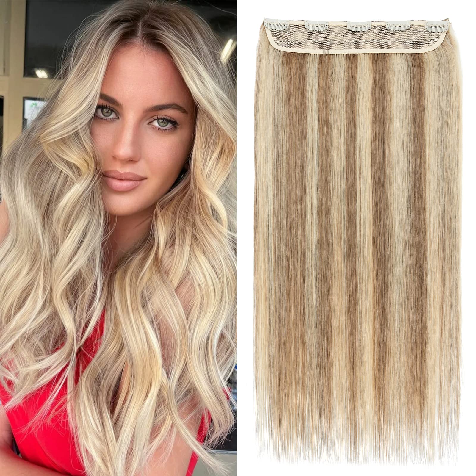 Silk-co Extensiones de Clip de Pelo Natural Una Pieza 5 Clips Pelo Humano Liso Remy Hair Grueso 3/4 Cabeza Completa Postizos Pelucas Cortas 30cm(70g) 12P613# Marrón Dorado y Blanqueador Oscuro