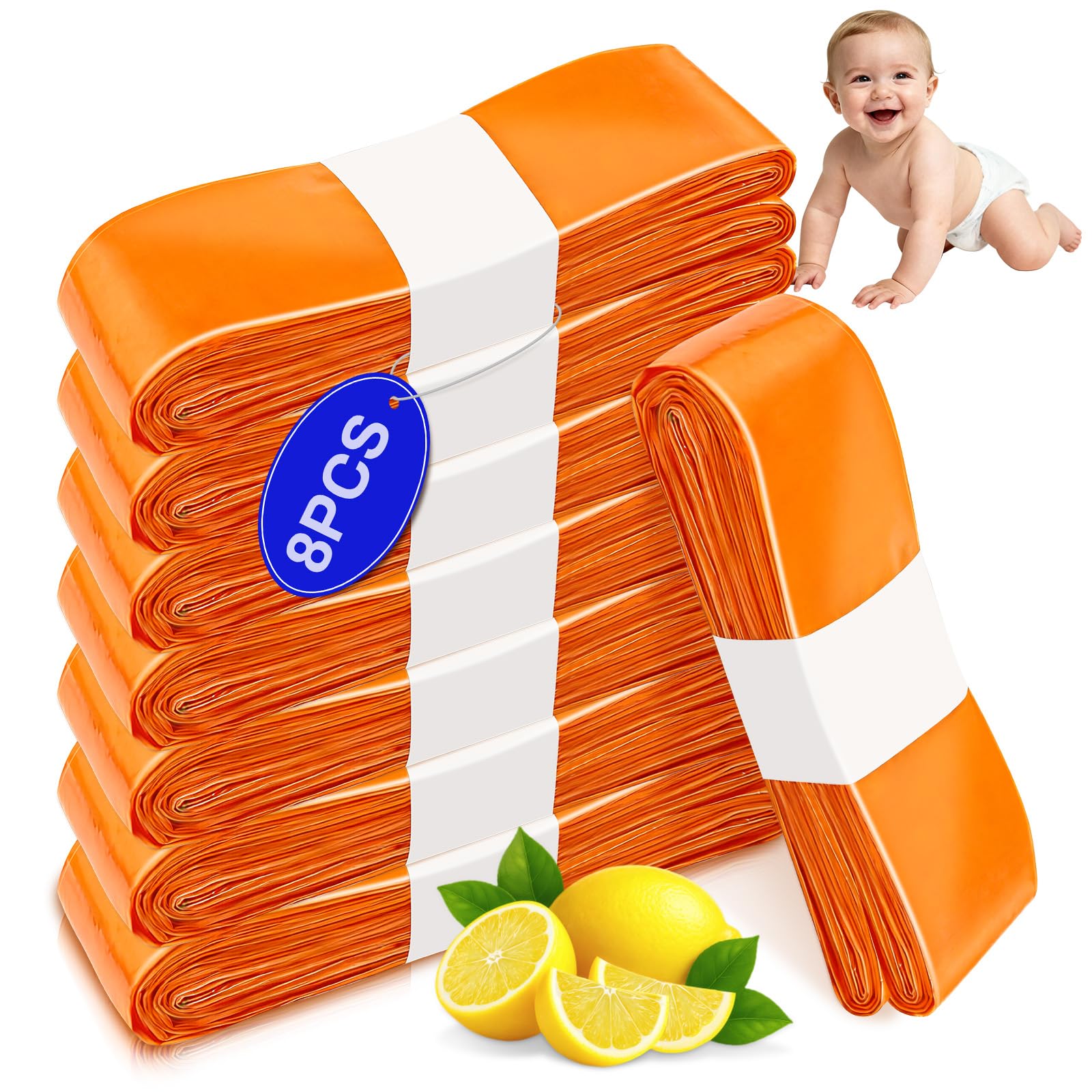 ToyGem 8 Stück Windeleimer Nachfüllkassetten, 4.5M Nachfüllfolie windelbeutel,Geruchsdichte Eingedickte, Kompatibel mit Windeleimer & Katzenstreueimer