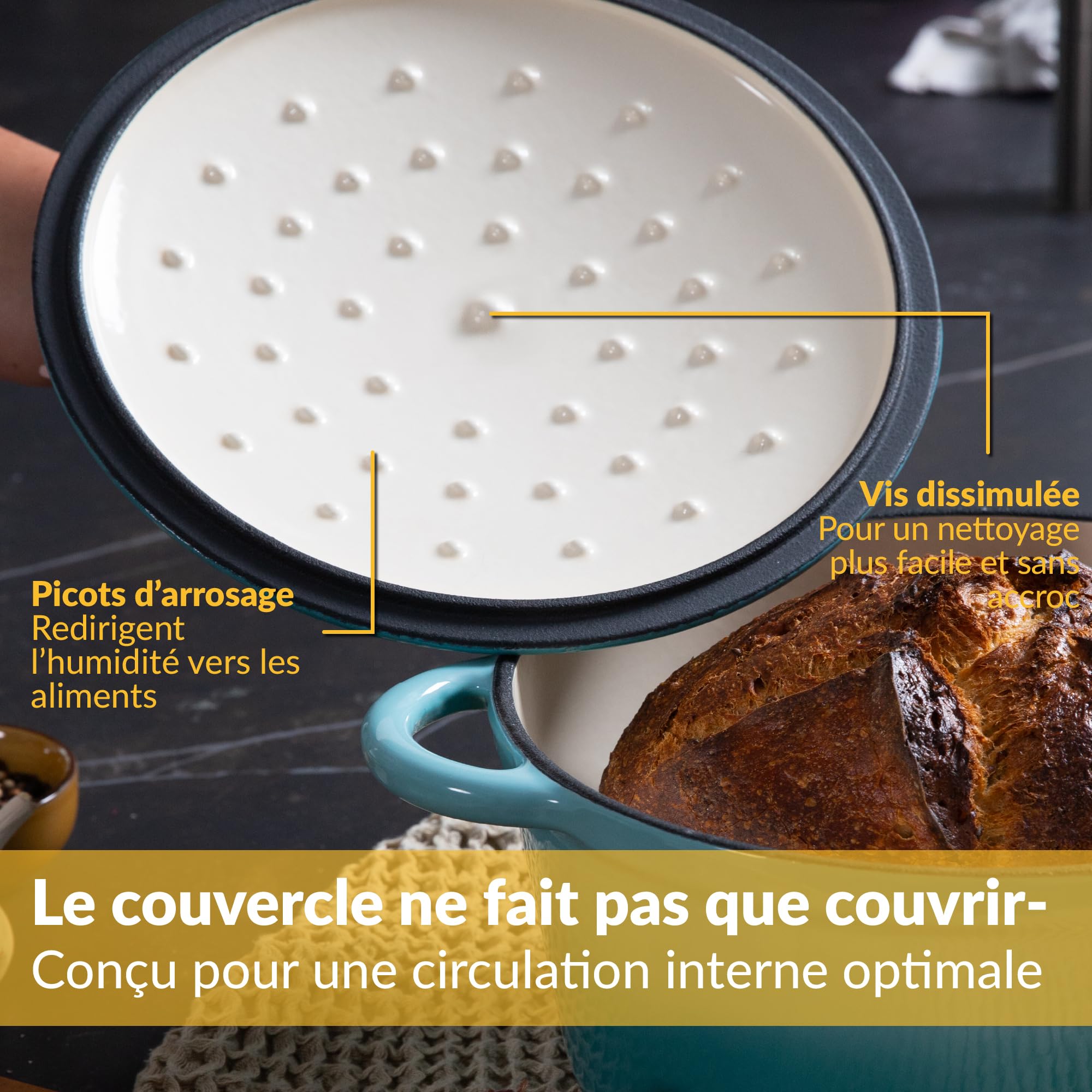 Chefarone Cocotte en Fonte Émaillée 26 cm (4,7 L) – Marmite avec Couvercle Compatible Induction et Four – Fonte de Qualité Supérieure – Idéale pour Pain, Ragoûts, Rôtis et Plats mijotés