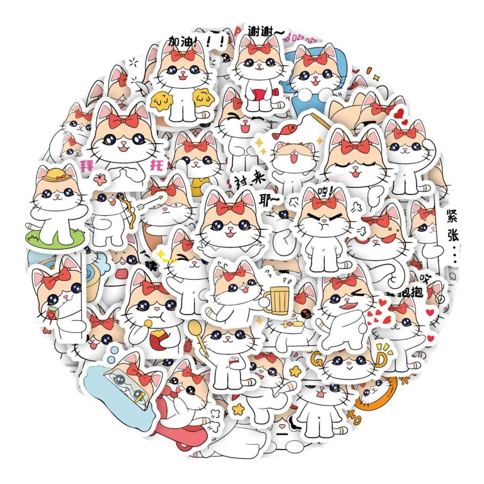 50 pegatinas de gato de dibujos animados para niños y adolescentes, pegatinas estéticas de vinilo Kawaii, botellas de agua, monopatines, portátiles, fundas para teléfonos móviles, guitarras, cascos,