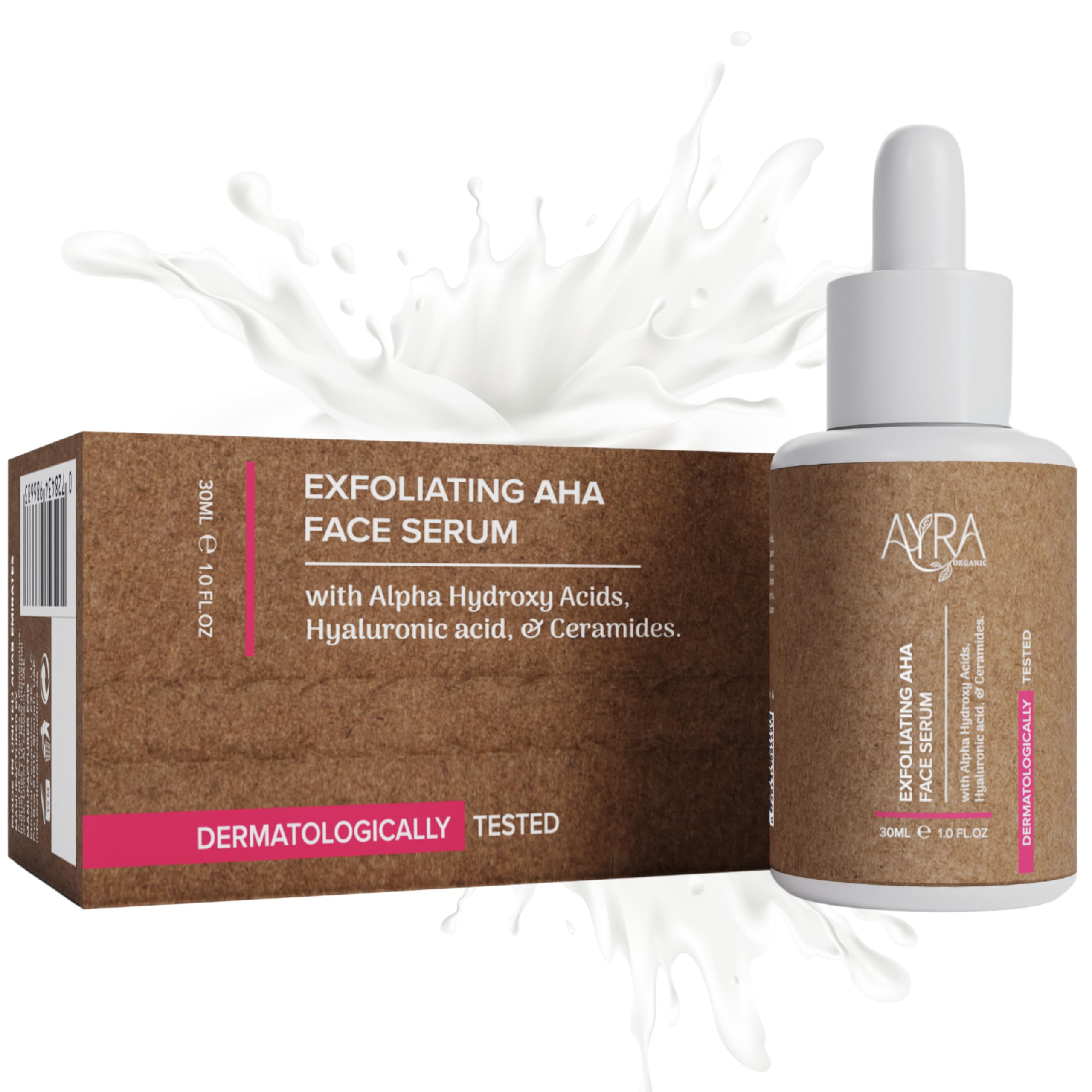 Ayra Organic Exfoliating AHA Face Serum β 30ml | Skin Peeling Solution with Alpha Hydroxy Acids, Hyaluronic Acid & Ceramides | Organic, Eco-Friendly & Ideal for Acne-Prone Skin