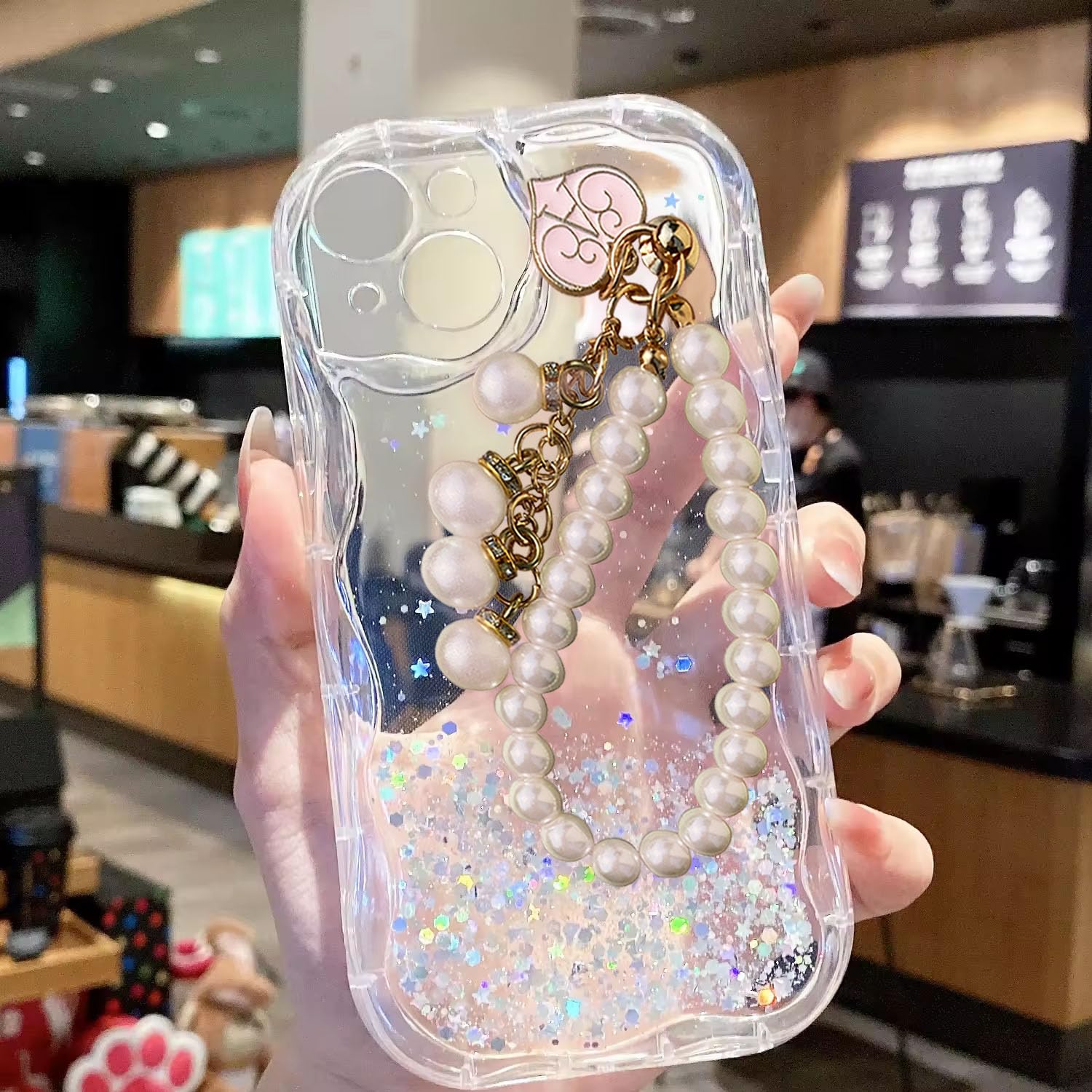 KC Back Cover for Apple iPhone 15 - Shiny Pearl Wrist Hanging Chain Dry Fixed Glitter Curly Wave Shape Shockproof Soft Silicone Case with Camera Protection (Transparent) (B0CY9B1XXB) Amazon Price History, Amazon Price Tracker
