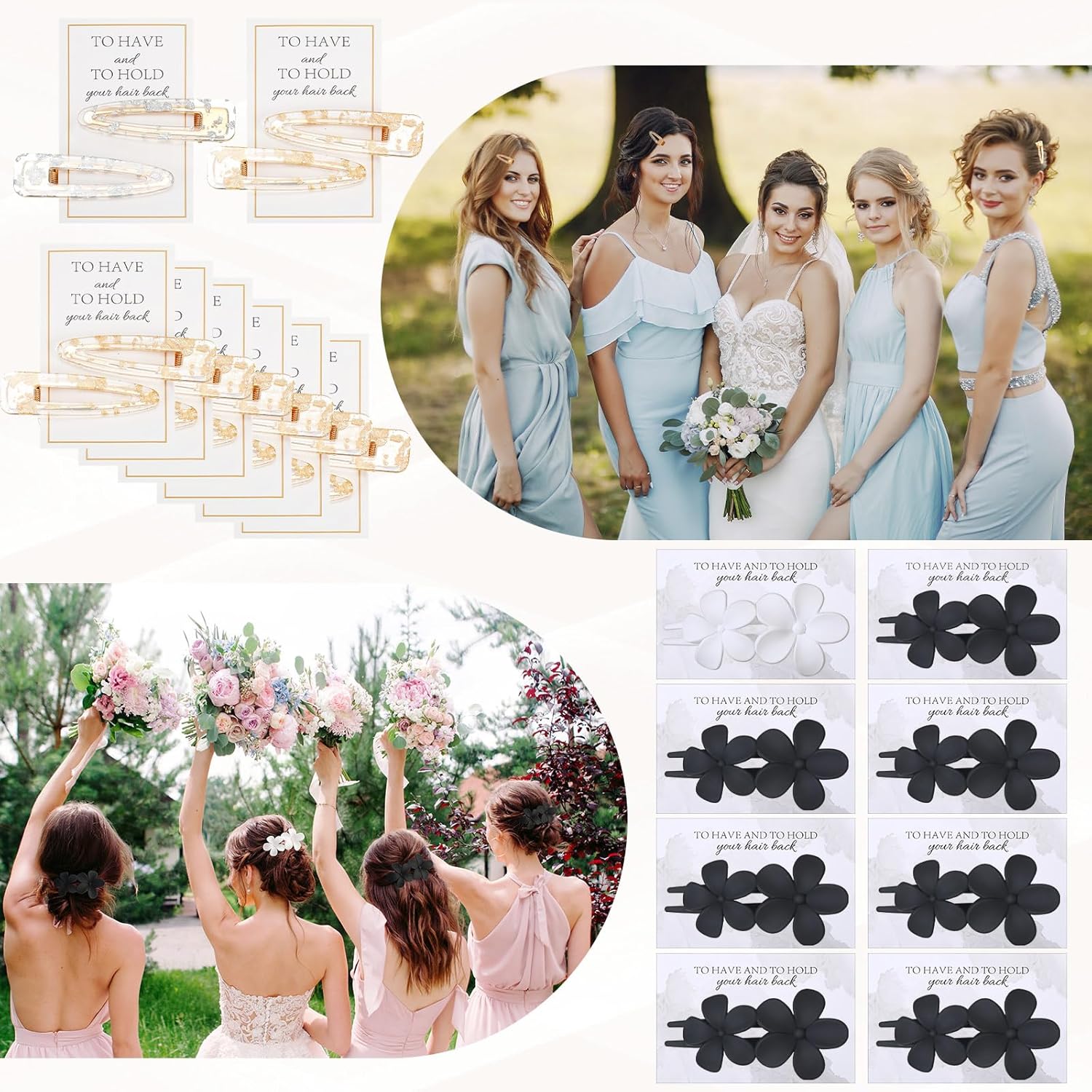 40 Pcs Bridesmaid Scrunchies Proposal Gifts Bachelorette Party Favors Glitter Hair Clip Flower Hair Claw Clip Girls Heart Sunglasses for Women Wedding Bridal Shower(White, black)