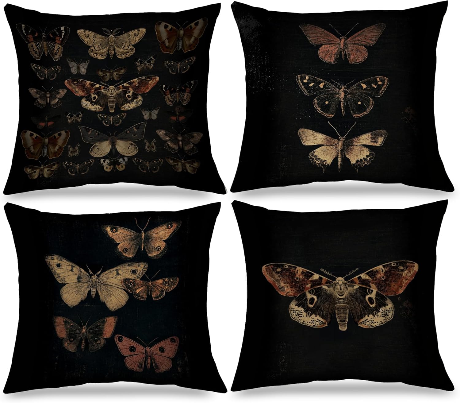 Vintage Victorian Gothic Butterfly Pillow Covers 18x18 Set of 4,Moody Dark Academia Moth Decorative Throw Pillow Covers for Home Bedroom Living Room