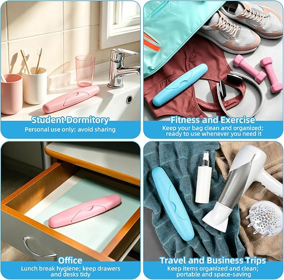 2 Pack Portable Travel Hiking Camping Toothbrush Case Packing Antibacterial Holder Case with Lid (Blue and Rose)