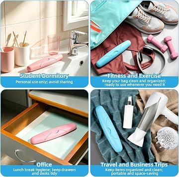 2 Pack Portable Travel Hiking Camping Toothbrush Case Packing Antibacterial Holder Case with Lid (Blue and Rose)