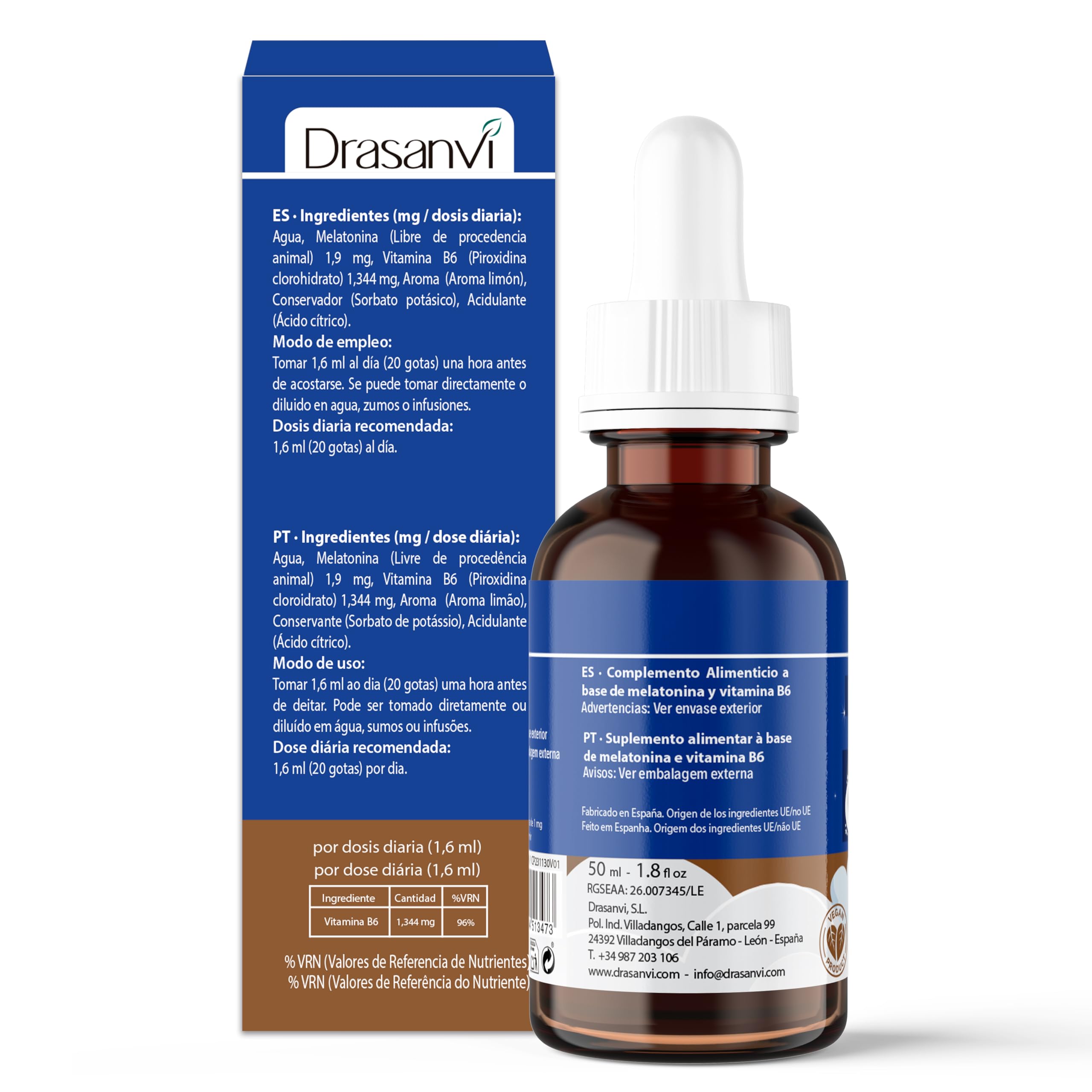 DRASANVI Melatonina Pura de 1,9 mg |Ayuda a Conciliar el Sueño| Potente Antioxidante| Ayuda en la Producción de la Hormona del Crecimiento (GH)| Rápida Absorción| Envase 50 ml= 31 Días| Sabor Limón