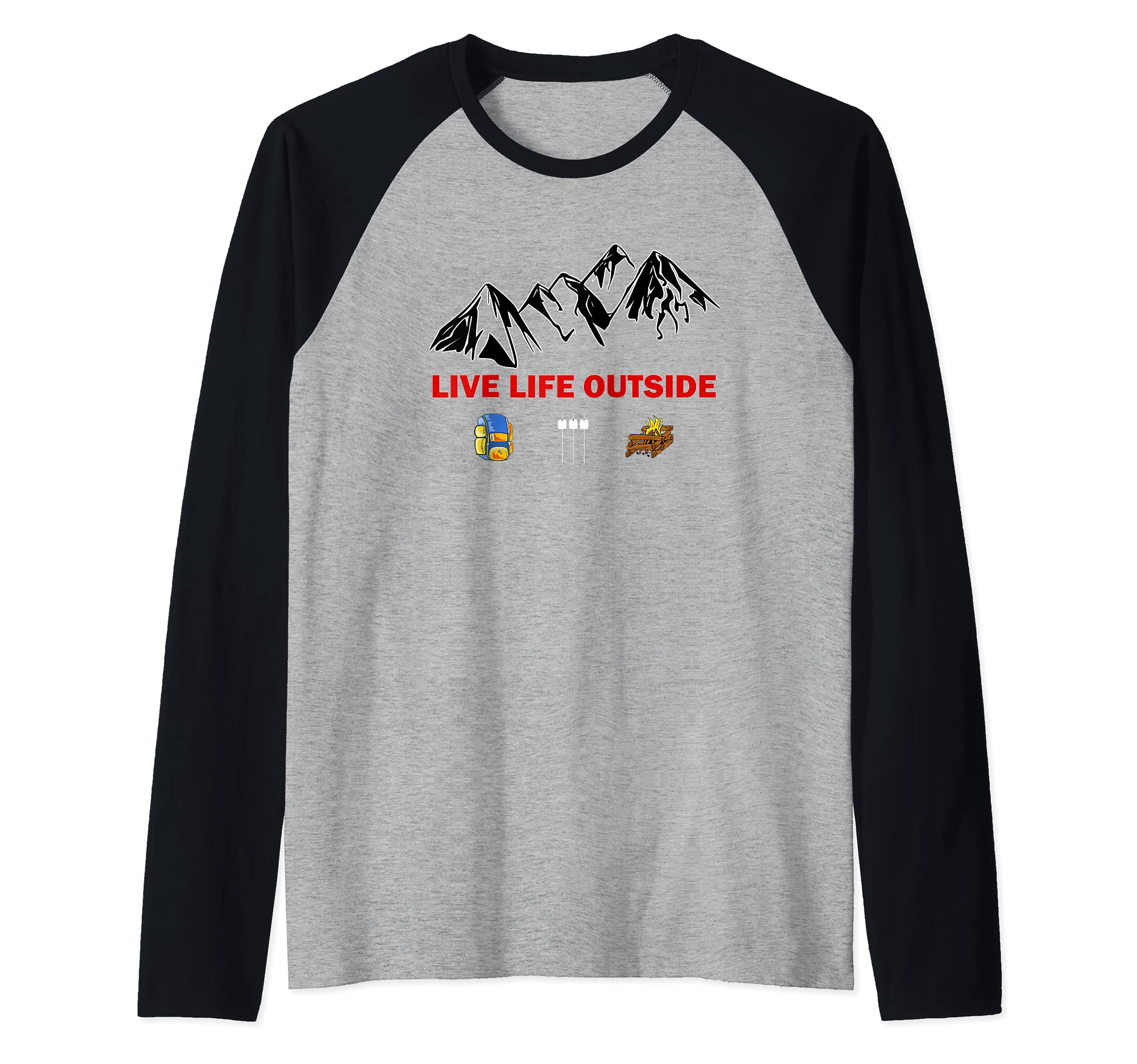 Hiking backpack mountains gift Raglan Baseball Tee, Black