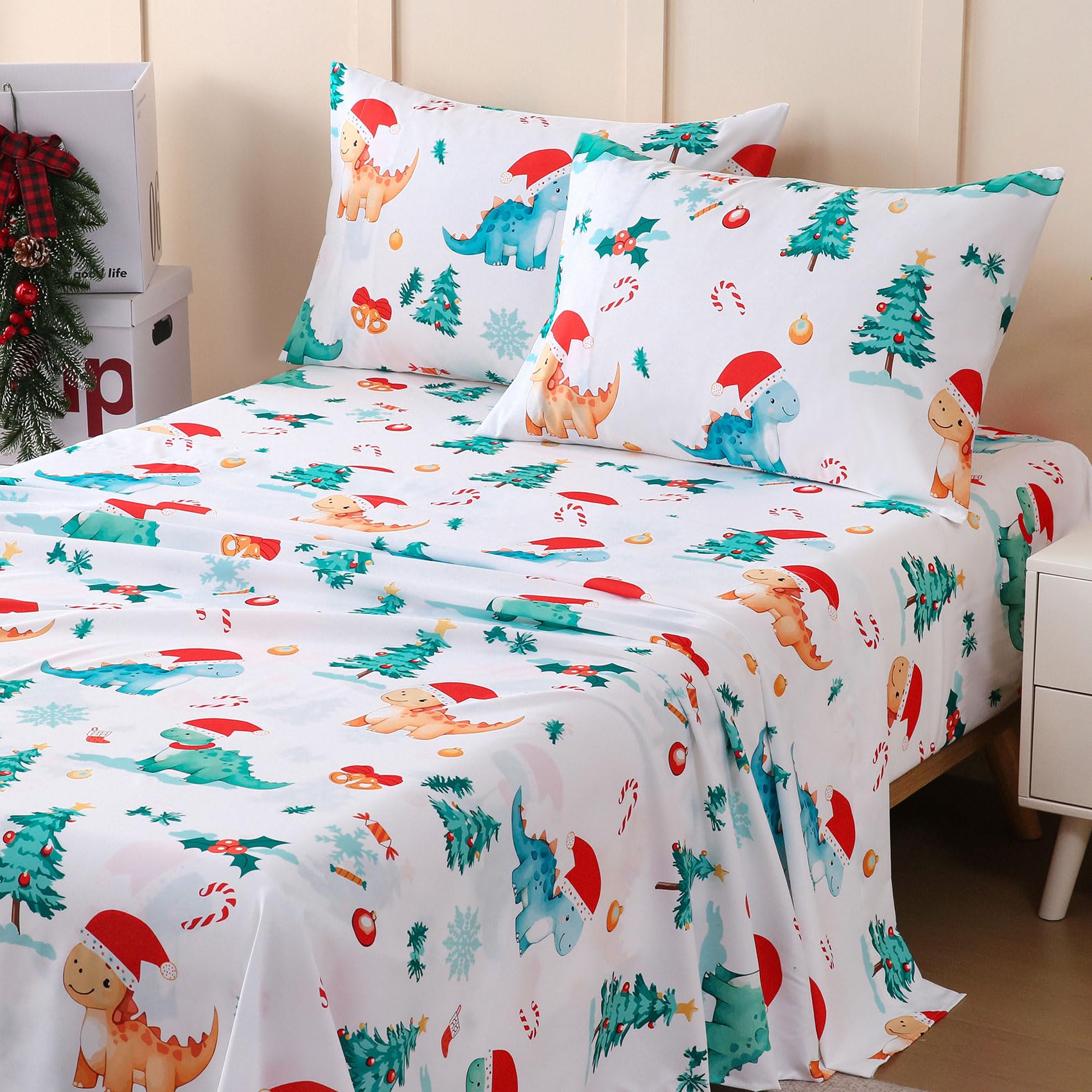 JSD Dinosaur Christmas Kids Full Sheet Set 4 Piece