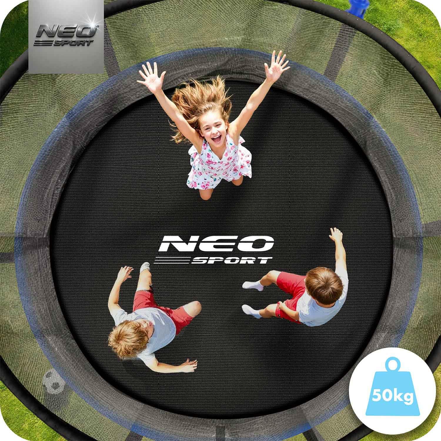 Neo-Sport Trampolin Outdoor Kinder Gartentrampolin Sicherheitsnetz Innen Leiter Gepolsterte Stangen Wetterfest Rostfrei Belastbar