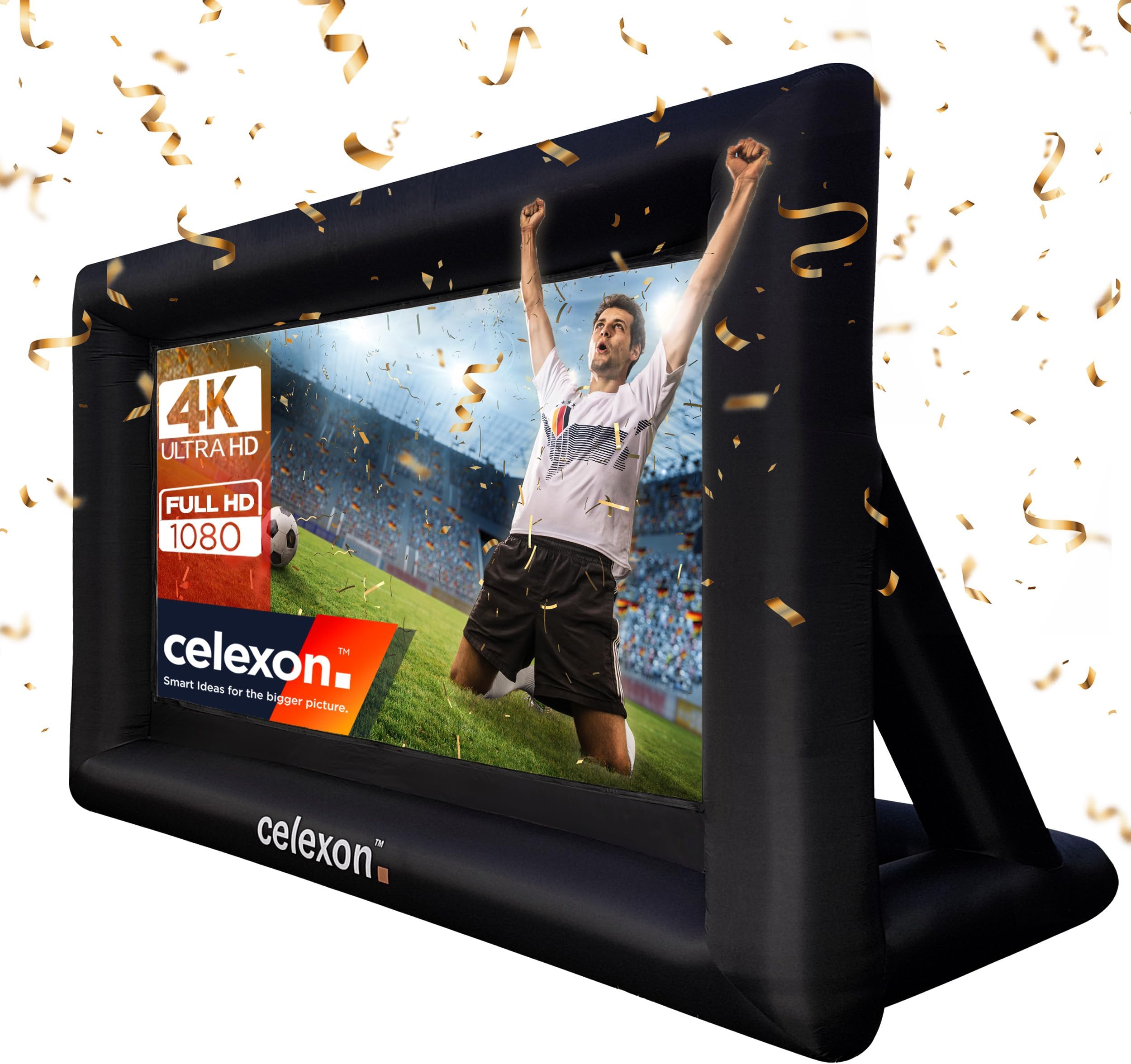 celexon INF200 inflatable outdoor screen 140" | 310x174 cm 16:9 | for public viewing, garden events & projector use | 4K Full HD | incl. electric blower & carry case