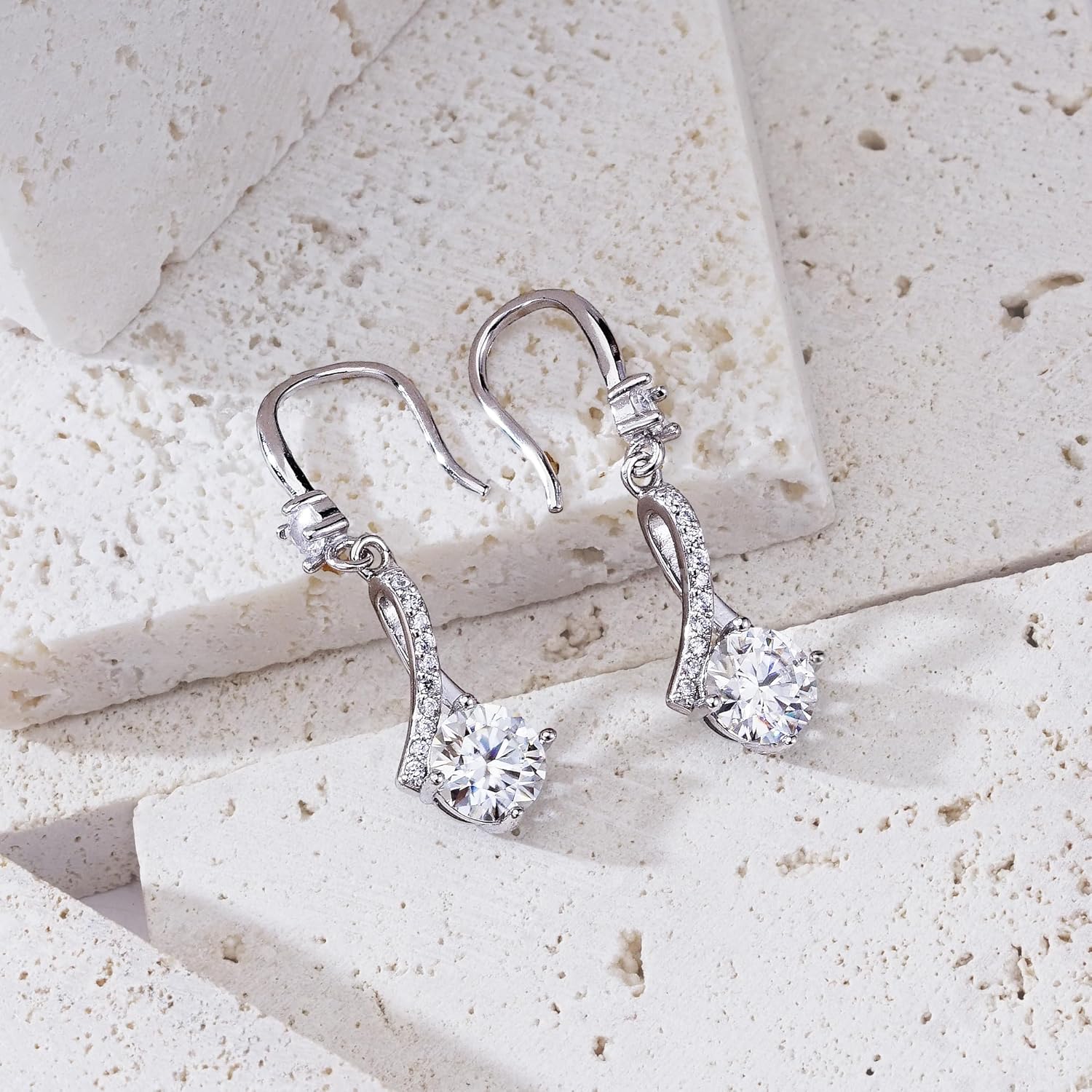 Moissanite Dangle Drop Earrings for women, 925 Sterling Silver Hook Earrings 18K White Gold D Color VVS1 Moissanite Diamond Earrings for Women Hypoallergenic Jewelry Gifts - Image 6