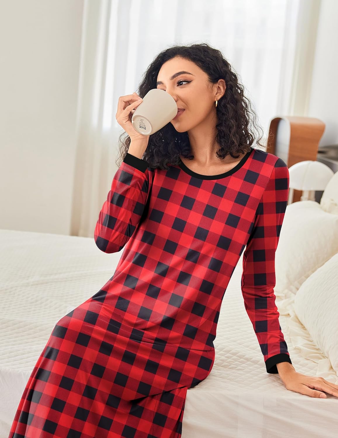 Ekouaer Nightgown Women Long Sleeve Sleepwear Full Length Long Nightshirt Soft Loungewear S-4XL - Image 5