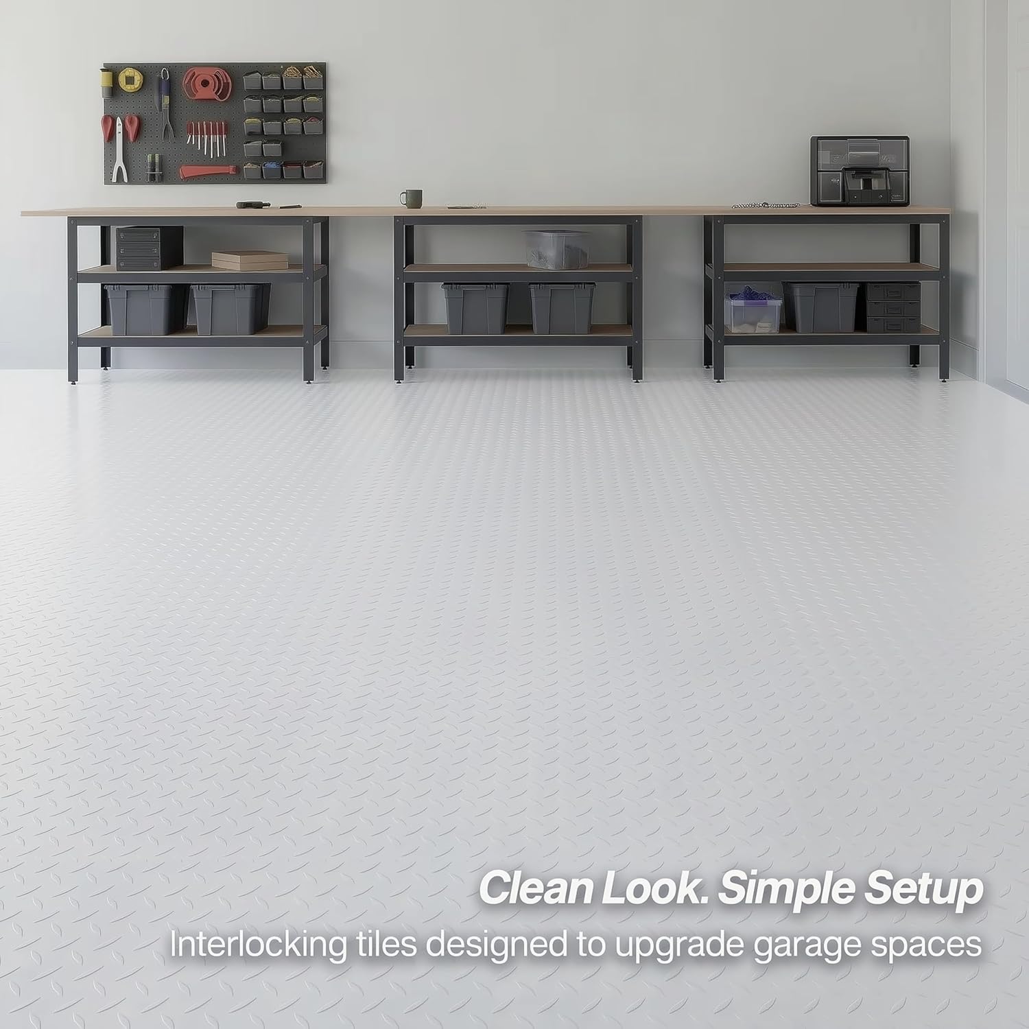 Nitro Tiles by FlooringInc 12" x 12" Interlocking Garage Floor Tiles, Diamond Pattern Heavy Duty Polypropylene Flooring, Modular Snap-Together Non-Slip Floor Tile, Arctic White, 24-Pack (24 Sq Ft)