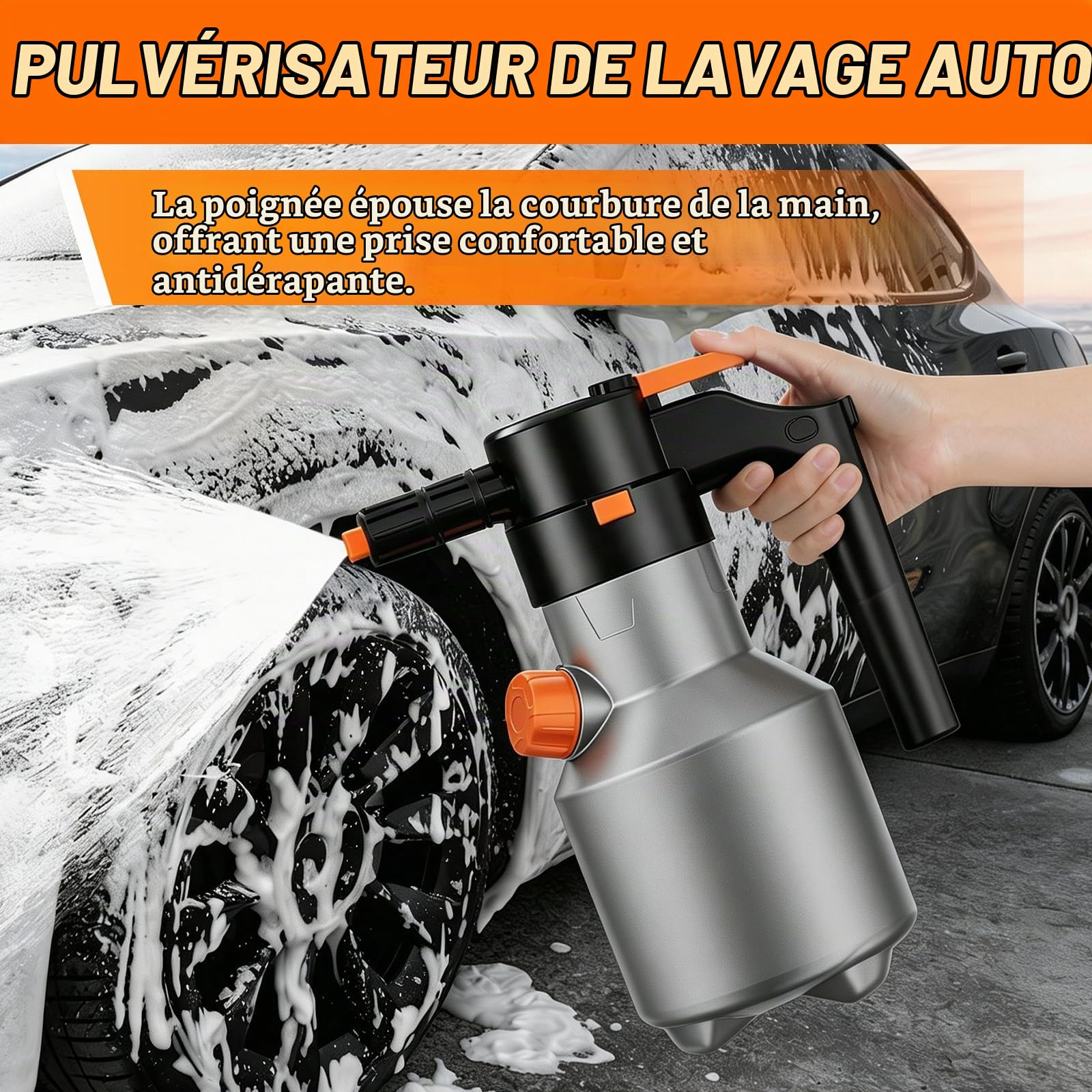 Pulvérisateur de Mousse Électrique 2L, Flacon Pulvérisateur à Mousse Voiture sans Fil et Rechargeable, Portable Autolaveuse à Mousses Jet Grand Angle 75° pour Nettoyage de la Auto Moto et Jardin