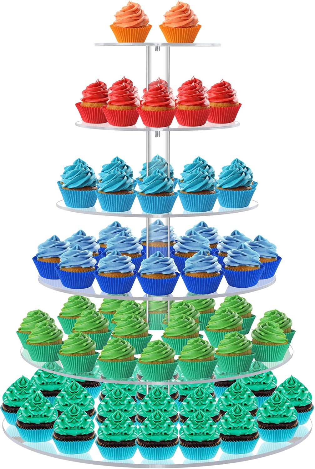 cupcake stand for 80 cupcakes, acrylic, large, round, 6 tier, easy assembly, clear, for wedding,birthday, party, baby shower