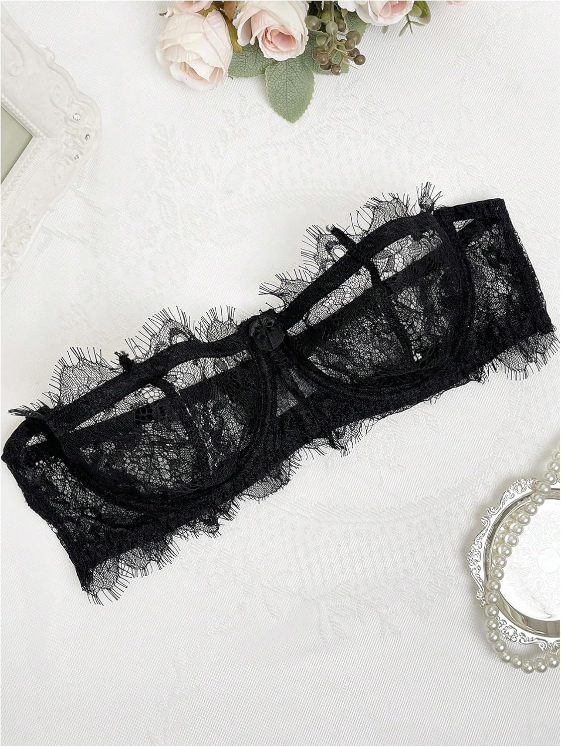 WDIRARA Women's Lace Underwire Bandeau Strapless Bra Adjustable Straps Bras - Image 2