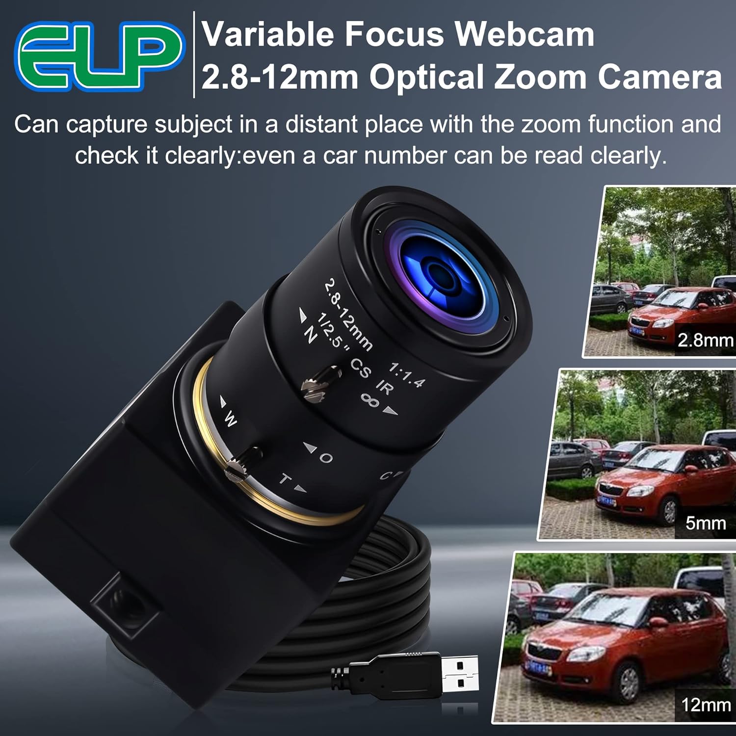 1080P USB Webcam with Zoom 2.8-12mm Vari-Focus PC Camera - 100fps/60fps Varifocal Lens