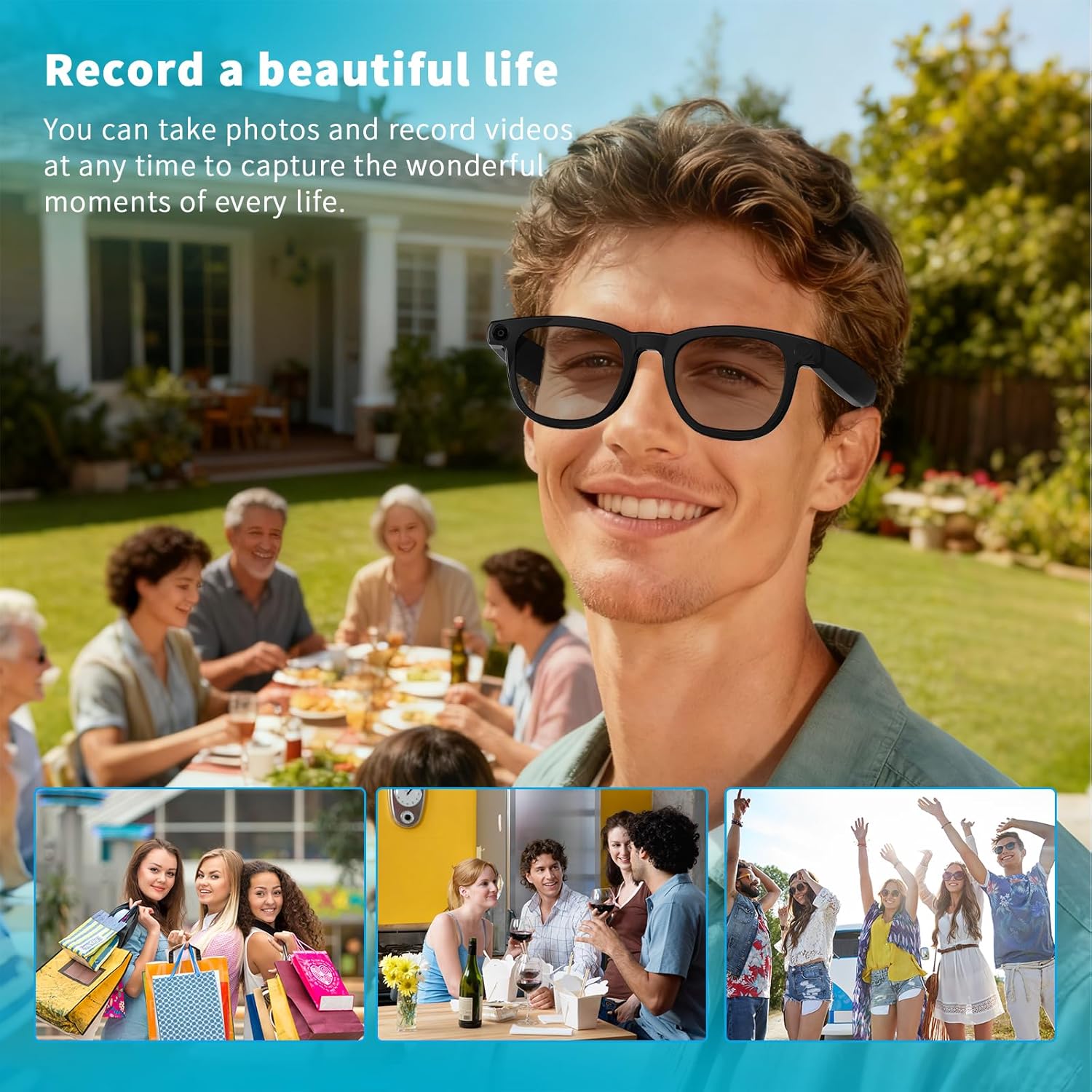 AI Smart Glasses with Camera, 800W HD Anti-Shake Video Glasses, 1080P Video Recording Sunglasses, Real-Time Translation, Voice Assistant, Bluetooth Calling, for Outdoor, Travel and Vlog Shooting