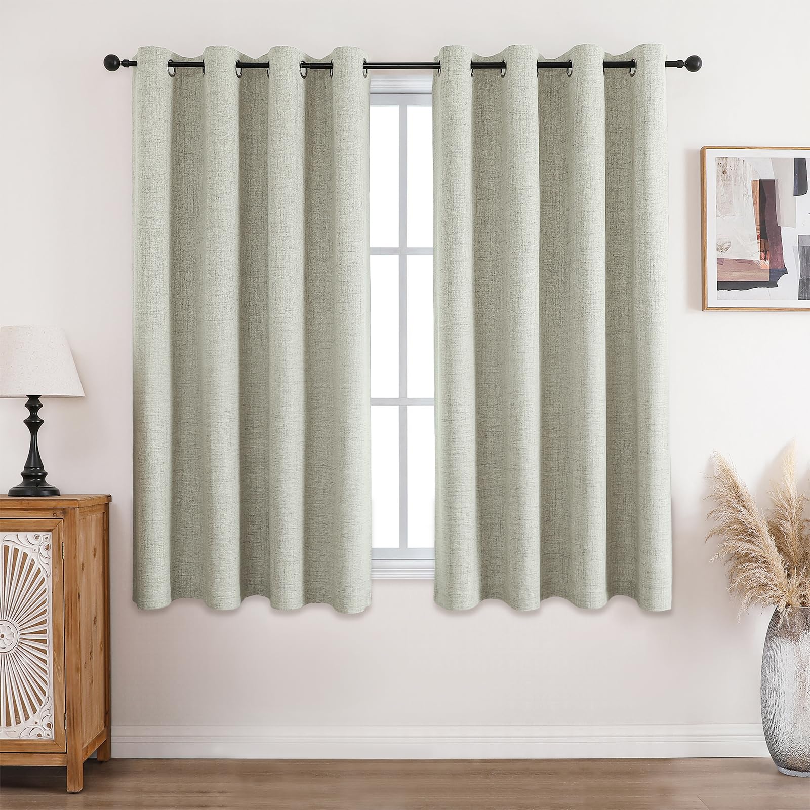 CUCRAF 100% Blackout Curtains Light Beige 54 Inch Drop 2 Panels Soft Texture Energy Saving Sun Blocking Thermal Eyelet Curtains for Bedroom Living Room 66 X 54 Inch