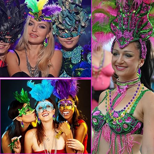 Miniatura 7 de Mardi Gras Fleur De Lis - Juego de accesorios para la diadema con cuentas de Mardi Gras collares y aretes para mujeres y niñas suministros de fiesta