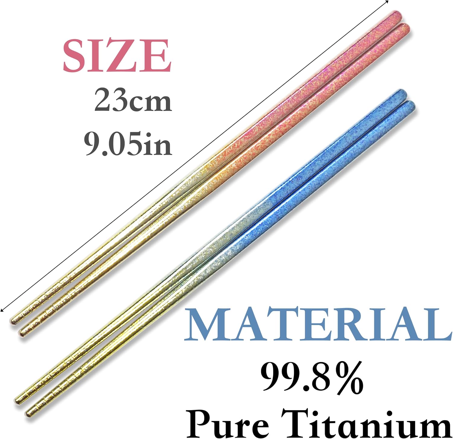 TIAKO 2 Pair Titanium Chopsticks Set (Blue & Pink) | 99.8% Pure Titanium | Anodized Color Finish | Gift Box for Wedding, Anniversary, Housewarming & Daily Use image 2