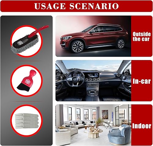 Miniatura 6 de Kit de detallado de coche - 3 paquetes plumero de coche, cepillo de limpieza interior, toallas de microfibra  Herramientas de detalle