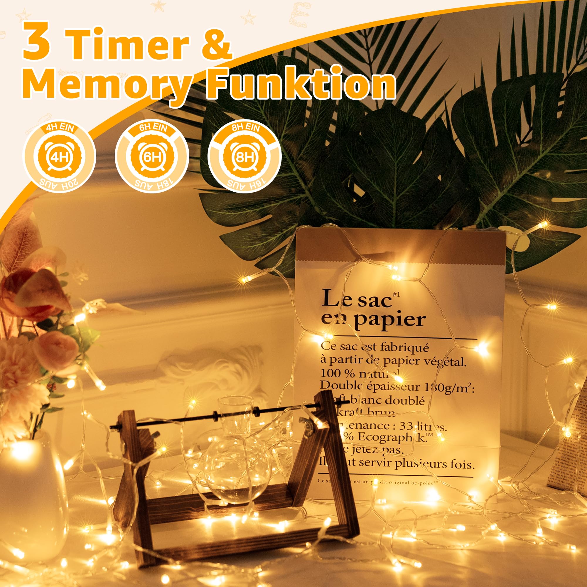 Ollny Cadena de luces para exteriores, 60 m, 600 LED, cadena de luces con mando a distancia, 8 modos, temporizador, IP44, impermeable, cadena de luces para exteriores, para fiestas, bodas, Pascua