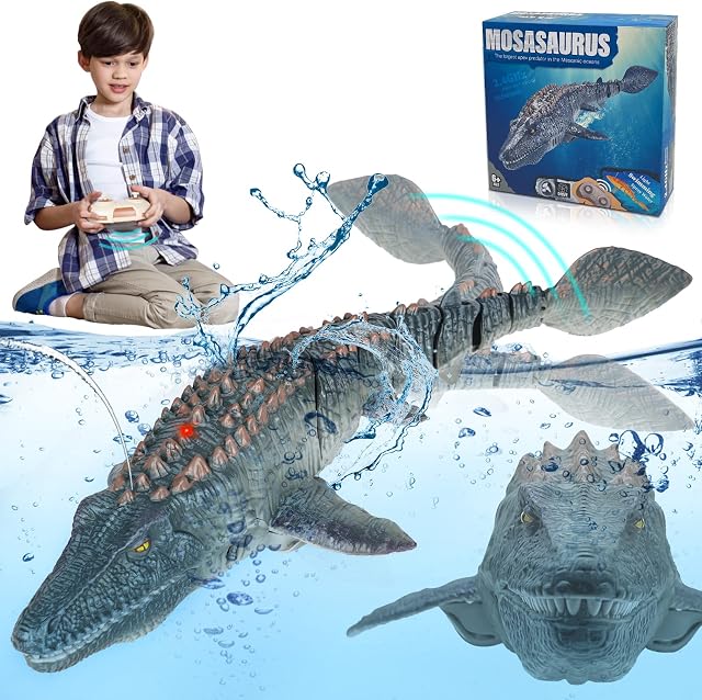 homicozy Remote Control Boat 2.4GHz RC Boat Mosasaurus Toy Remote Control Dinosaurs Toys Pool Toys for 3+ Years Old Boys and Girls Christmas and Birthday Dinosaur Gift