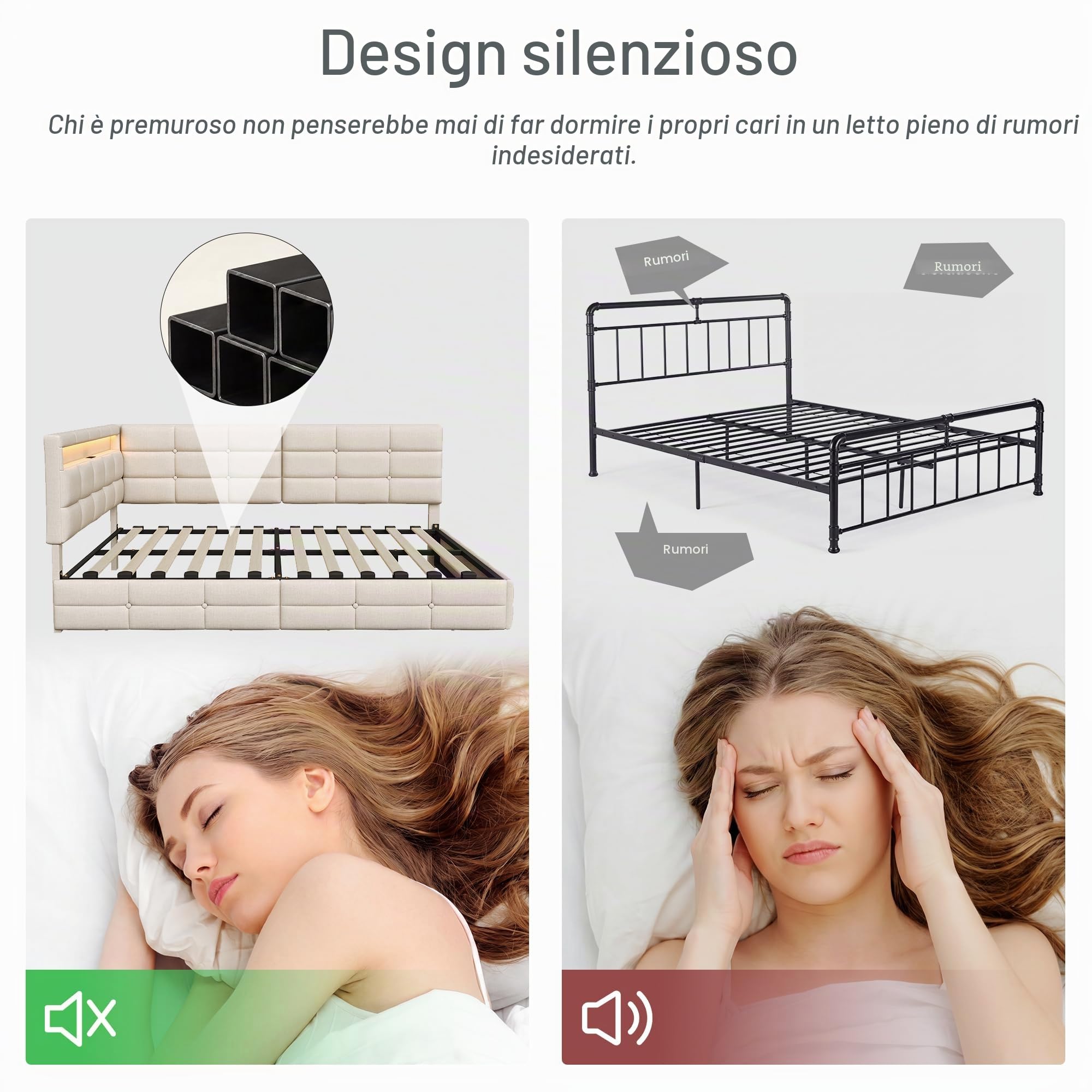 Divano Letto in Lino 140x190cm, Fresco Naturale,con 2 cassetti | Lino anticaldo, cassetti ruote, rete a doghe, presa UE+LED, beige,per adulti/ragazzi in camera/soggiorno. (Nessun materasso)