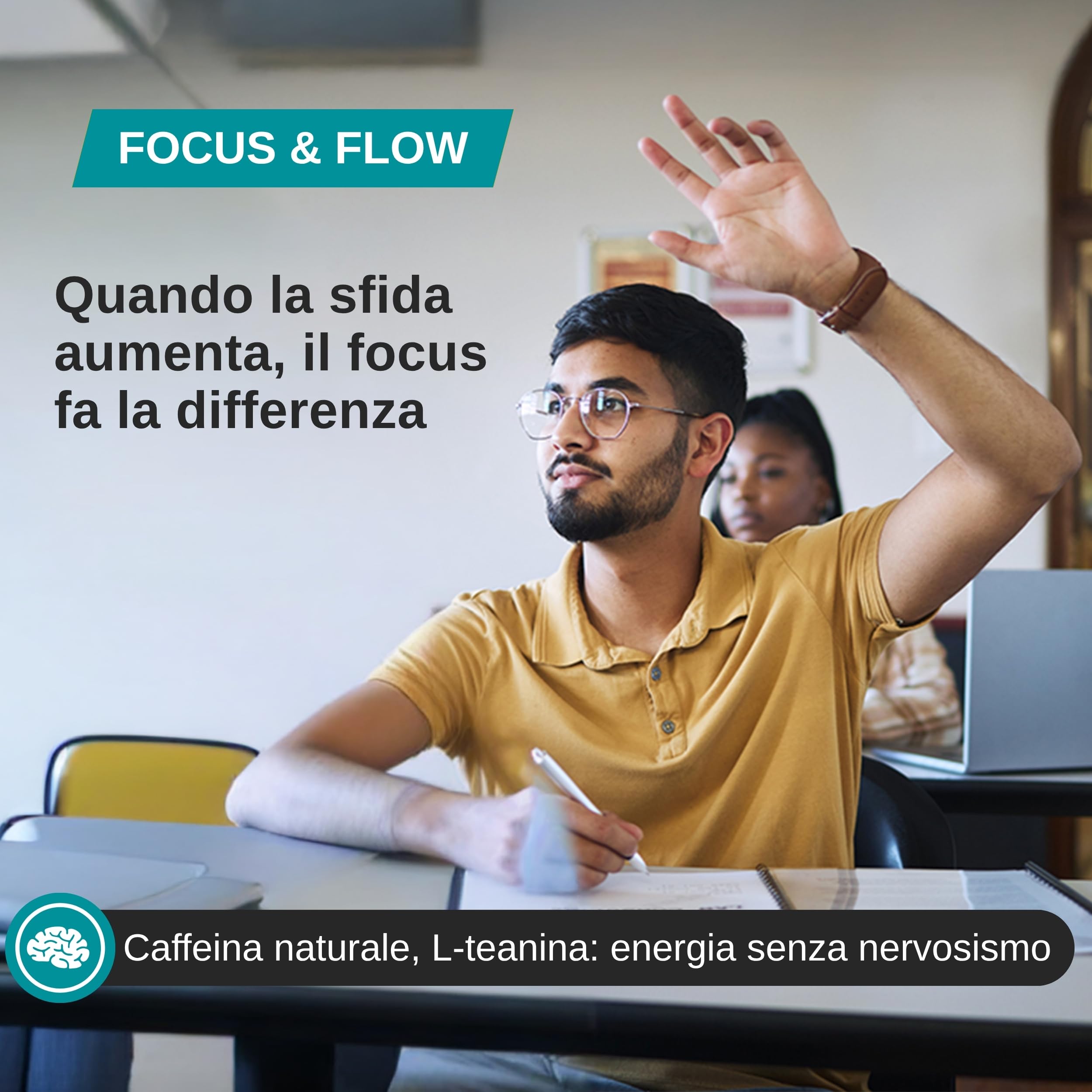 L Teanina, Ginkgo Biloba, Ashwagandha – Nootropico con Bacopa Monnieri, caffeina naturale, vitamine B6 & B12 ad alto dosaggio | Focus, concentrazione & energia senza nervosismo | 90 capsule vegane