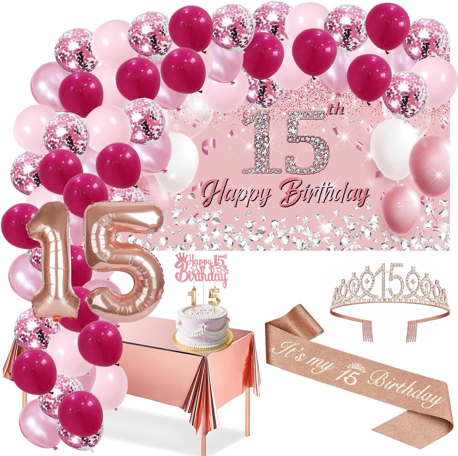 Amazon.com: Happy 15th Birthday Rose Gold Table Honeycomb Centerpieces