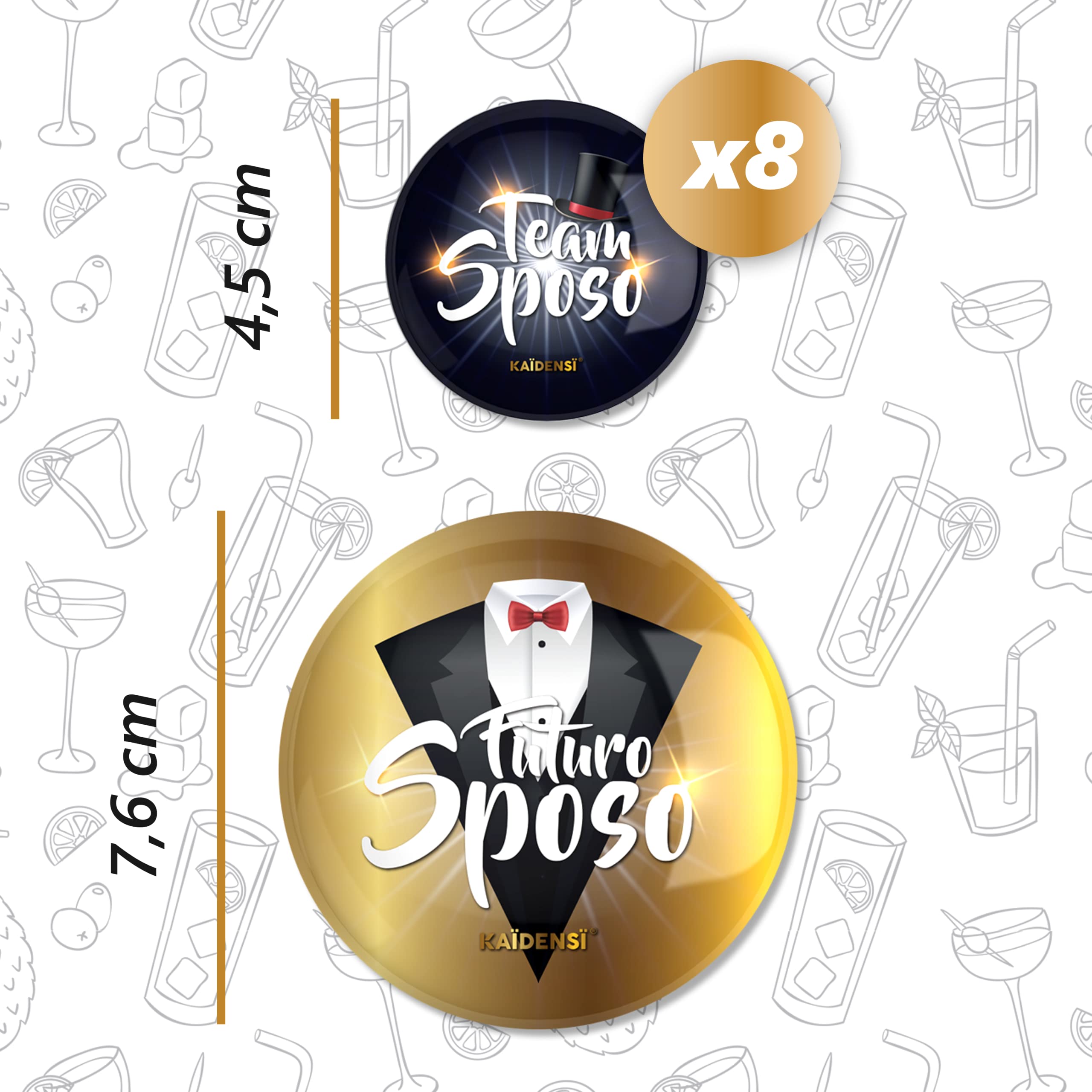 Addio al Celibato Gadget Sposo - Set 9 Spille Team Groom Brillanti - Kit Accessori Originali