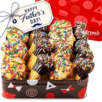 Italian Cookie Assortment in Gift Tin Chocolate Dipped Sandwich Cookies with Sprinkles & Jam Bakery Style Gourmet Gift for Fathers Day, Graduation & Special Occasions Dairy Free, Nut Free Sterns Bakery