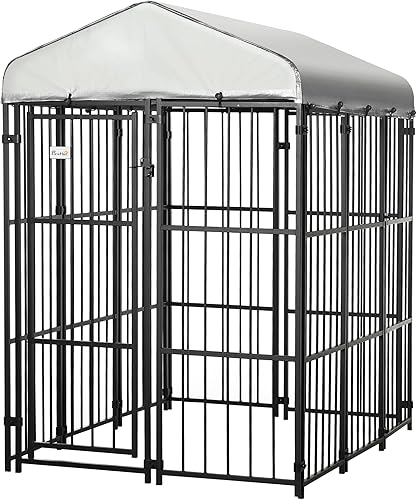 PawHut Corralito cubierto para perros de 4 x 4 pies para razas pequeñas y medianas, recinto para correr perros al aire libre para pollos, patos,