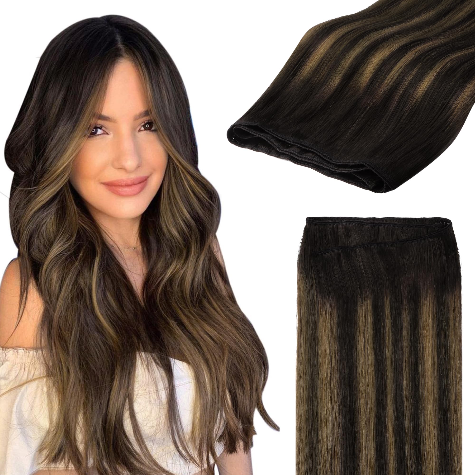 GOO GOO Sew in Hair Extensions Real Human Hair, Weft Hair Extensions Human Hair, 2/6/2 Balayage Dark Brown to Chestnut Brown 22inch 110g, Weft Bundles