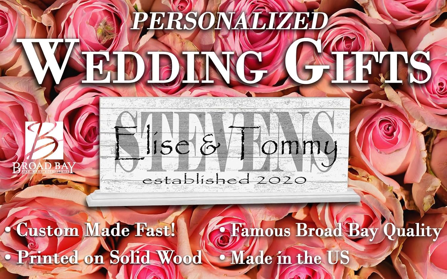 Custom Wedding Gift or Anniversary Family Established Sign Name & Est. Date for Shelf - SOLID WOOD - 16.5in x 6.25in x 3in (Names Over Last Name)