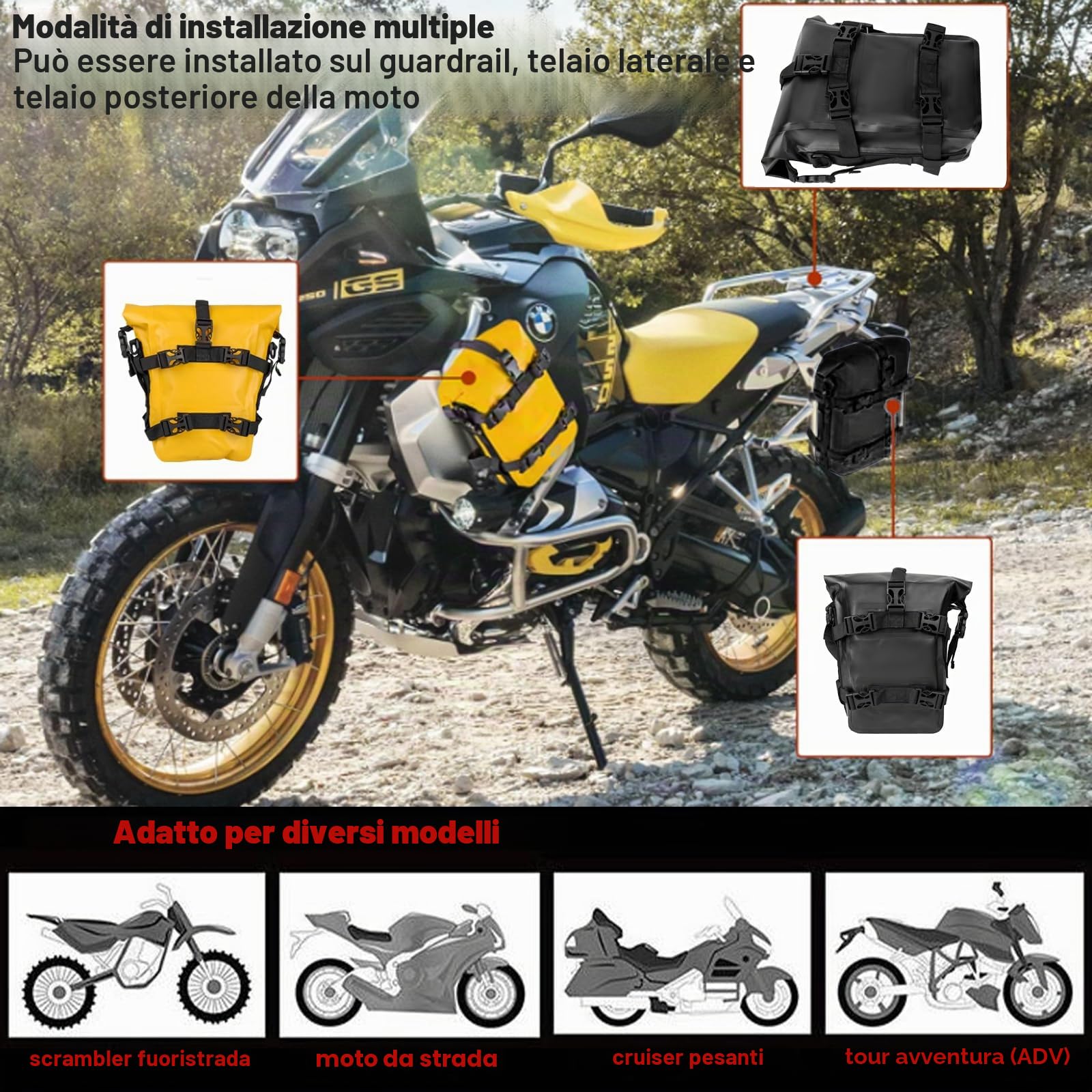 Borsa da Serbatoio per Moto Impermeabile 8L - Bagaglio da Viaggio Motociclette Guida Sportiva all'aperto Escursionismo Campeggio Equipaggiamento Durevole con Cinghie Regolabili Tracolla(Nero)
