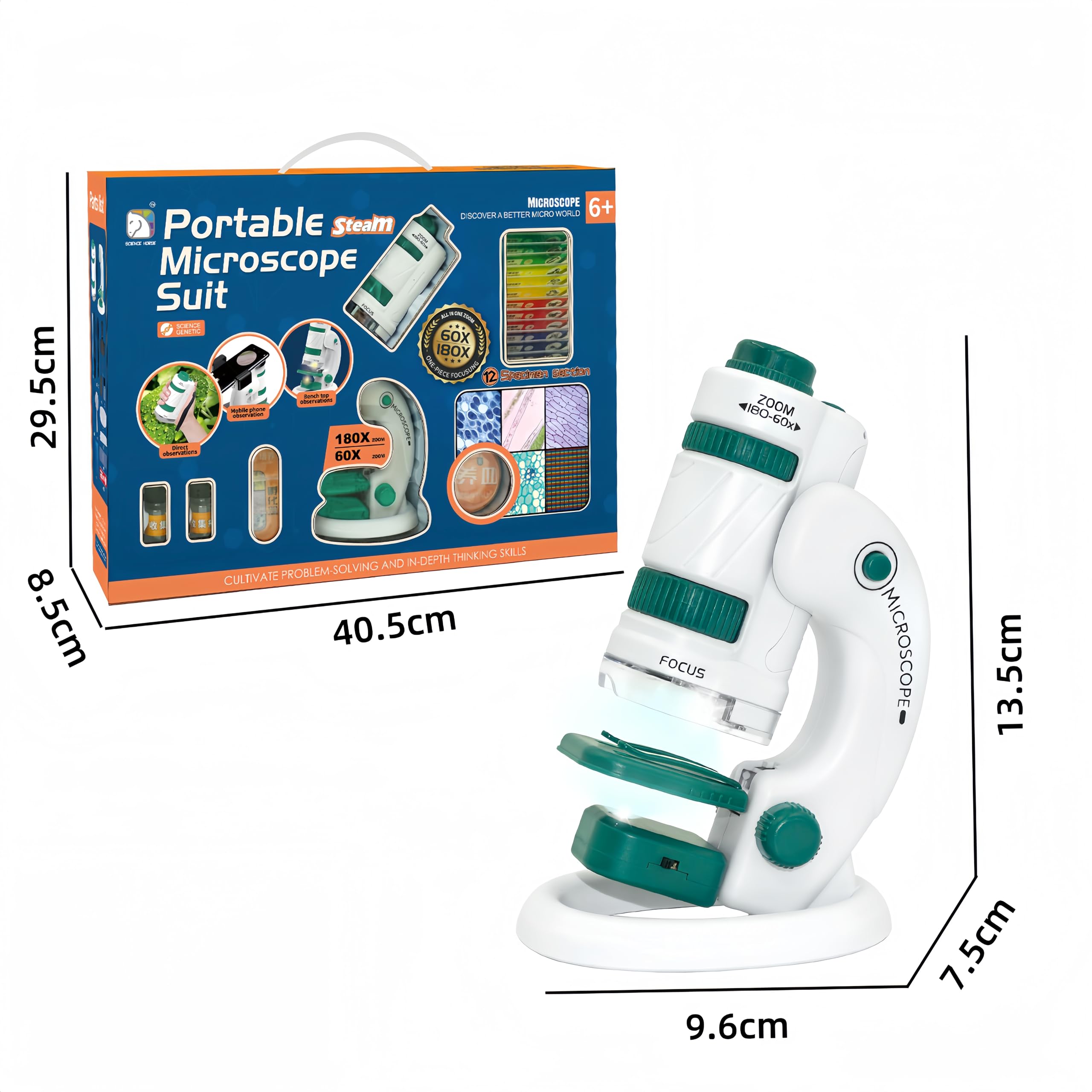 KinZon Microscope 3 en 1 pour enfants, jouet scientifique éducatif