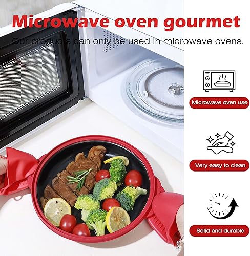 Miniatura 7 de Sartén para microondas con tapa de vidrio, parrilla de microondas y sartén para asar a la parrilla, freír, dorar y crujir, utensilios de cocina