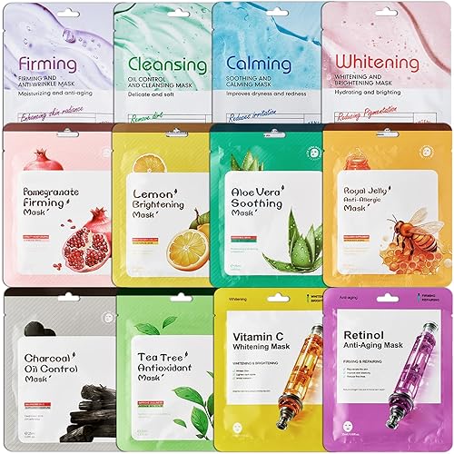 12 Pack Hydrating Face Masks,Daily Care Face Masks,Facial Sheet Mask Skin Care Set,Facial Mask for Most Skin Types - White